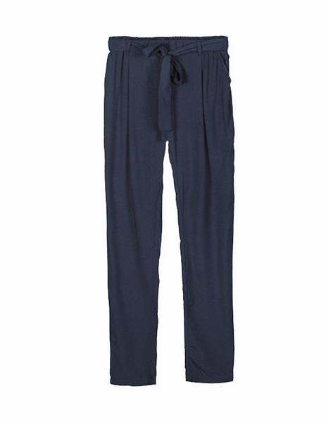 Pantalón tela azul marino recto con cinto lazo Losan par