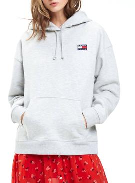 Sudadera Tommy Jeans Badge Hoodie Gris Mujer