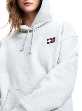 Sudadera Tommy Jeans Badge Hoodie Gris Mujer